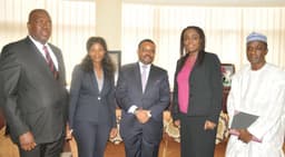 L-R: Angolaâ€™s Ambassador to Nigeria, Dr. E.J Quibato; National Director, Public Debt Management Unit, Angelica Paquete,; Angolaâ€™s Minister of Finance, Amando Manuel; Nigeriaâ€™s Finance Minister, Mrs. Kemi Adeosun and Director, International Economic Relations, Mr. Haruna Muhammed, during the visit of the Angolan delegation to Mrs Adeosun, in Abujaâ€¦on Tuesday.