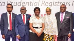 Pix of APR Plc Annual General Meeting 10: l-r: Director, Africa Prudential Registrars Plc, Mr. Samuel Nwanze; Managing Director/CEO, Mr. Peter Ashade; Chairman, Chief(Mrs) Eniola Fadayomi; Directors, Hajia Ammuna Ali and Peter Elumelu,  at the 3rd Annual General Meeting of the company held in Lagos on Tuesday