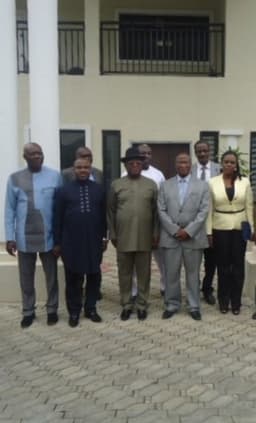 

Ebonyi State Governor David Umahi( centre); his Special Duties  Adviser, Onyeabor Ngene, Commissioner for Agriculture,Uchenna Orji, Country Director, African Development Bank, Mr Ousmane Dore and Business Consultant, Chioma Nweze, during the governor's visit to the ADB office in Abuja ... on Wednesday.