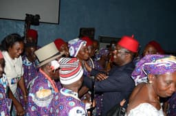 Governor David Umahi of Ebonyi State(wearing eye glasses)  dancing with octogenarians during a banquet in honour of Ebonyians above 80 years of age at the Governor's Lodge, Government House, Abakaliki ...on Sunday 16th October 2016.