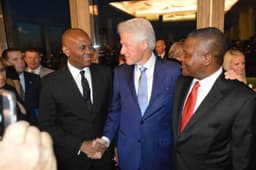 Mr. Tony Elumelu, Chairman United Bank for Africa (UBA Plc) and Heirs Holdings, a former President of the United States, Bill Clinton; and President, Dangote Group, Alhaji  Aliko Dangote during Clintons 70th birthday in the US, on Saturday, Sept. 18, 2016.
