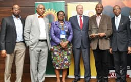 L-R: General Manager, Nigeria Content Development of  Shell Petroleum Development Company, Mr. Chiedu Oba; Director, Fortune Engineering and Energy Services, Mr. Osten Olorunsola; Communications Manager, Shell Nigeria Exploration and Production Company, Mrs. Sola Abulu; GM Deepwater of SNEPCo, Mr. Milan Hendrikse; Winner of Best Presentation Award at the just concluded Offshore West Africa Conference and SNEPCo's Hardware Engineer, Mr. Gary Ayenor; and SNEPCo's Project Portfolio Manager, Mr. John Eweje, at the closing ceremony of the OWA conference in Lagos ...on Thursday