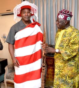 4-time heavyweight champion, Evander Holyfield, during a visit to APC stalwart, Asiwaju Bola Tinubu, on Wednesday, May 24, 2017, in Bourdillon, Ikoyi, Lagos, as a prelude to Rhumbles, a charity boxing match between Holyfield and Tinubu, the next day at the Landmark Event Center, VI, Lagos.
