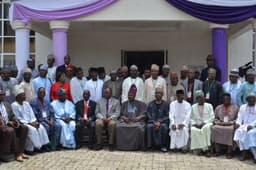 Ogun State Governor, Senator Ibikunle Amosun flanked on the immediate left by the Director, Institute for Security Studies, Abuja, Mr. Matthew Seifa and participants of the institute's Executive Intelligence Management Course, after the governor delivered a lecture at the Institute, on Tuesday. 