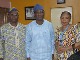 L-R Ogun State Nutritionist Officer, Mr Olugbenga Idowu, State Commissioner for Information and Strategy, Chief Adedayo Adeneye and South West UNICEF Nutrition Specialist, Mrs. Ada Ezeogu when the nutrition specialists paid the commissioner a courtesy visit  in his office...yesterday