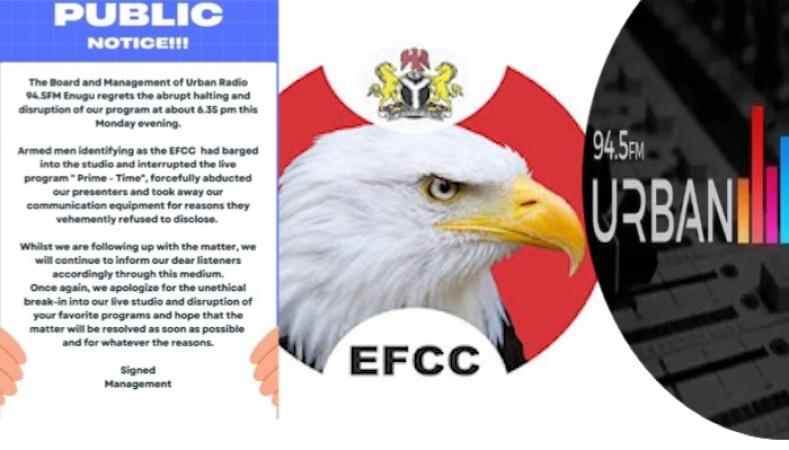 Enugu’s Urban Radio 94.5FM accuses EFCC of disrupting live show, ‘abducting’ presenters