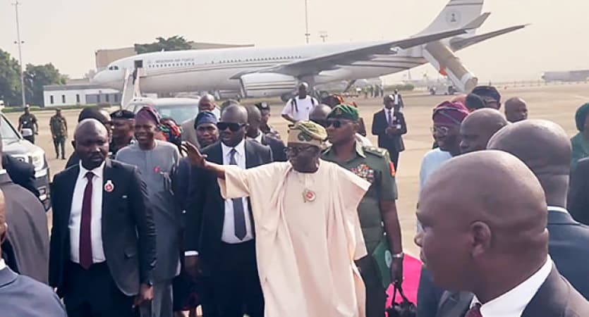 Tinubu arrives Lagos for Christmas, New Year 