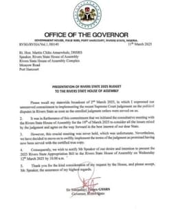 Fubara’s letter to Rivers Assembly on budget presentation leaks