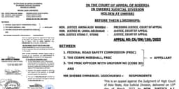 Appeal Court Rules FRSC Lacks Power To Seize Drivers’ Licences, Vehicles Without Legal Grounds, Awards N10Million To Nigerian Motorist