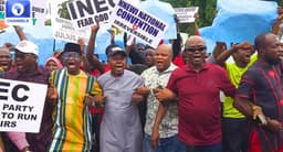 Bye-Elections: Abure-led LP group protests at INEC HQ over omission of candidates