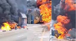 Two reportedly injured as tanker goes up in flames at Iyana Isolo