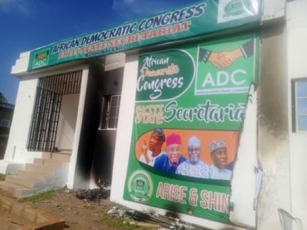 BREAKING: Political thugs burn down ADC secretariat, disrupt inauguration of EXCO