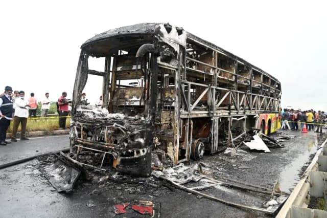At least 25 killed in India after bus catches fire in crash with motorcycle