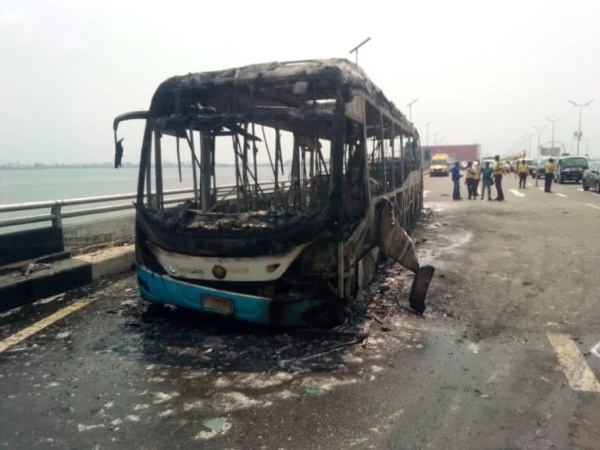 Passengers, staff escape unhurt as luxury bus burns to ashes on Third Mainland Bridge