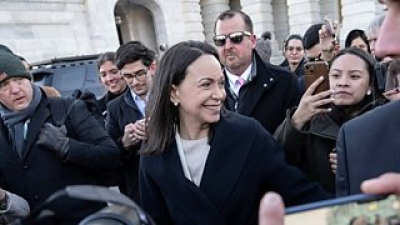 Venezuelan Nobel Peace Prize winner presents her medal to Trump