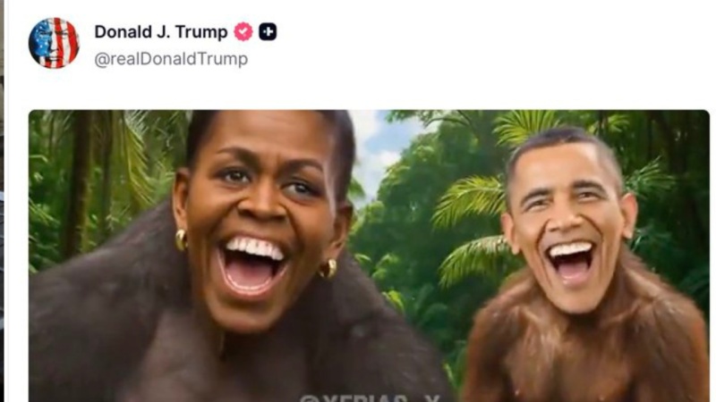 Trump sparks outrage with racist video post depicting Obama and wife as apes