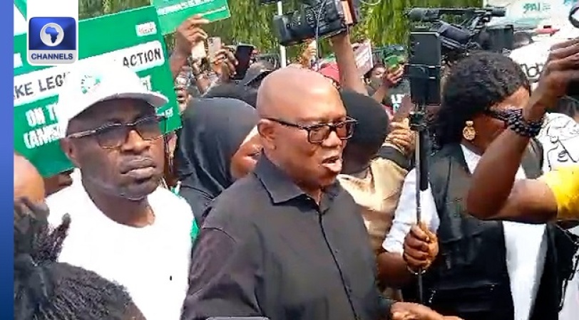 JUST IN: Peter Obi joins Occupy National Assembly protest over e-transmission of election results