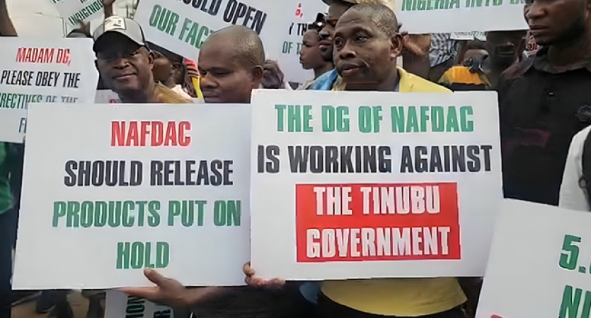 BREAKING: Food workers, others storm NAFDAC, protest sachet alcohol ban