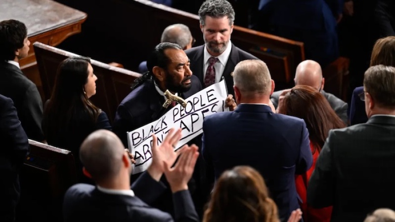 Al Green removed from house during Trump state of the union over ‘Black People Are’nt Apes’ sign