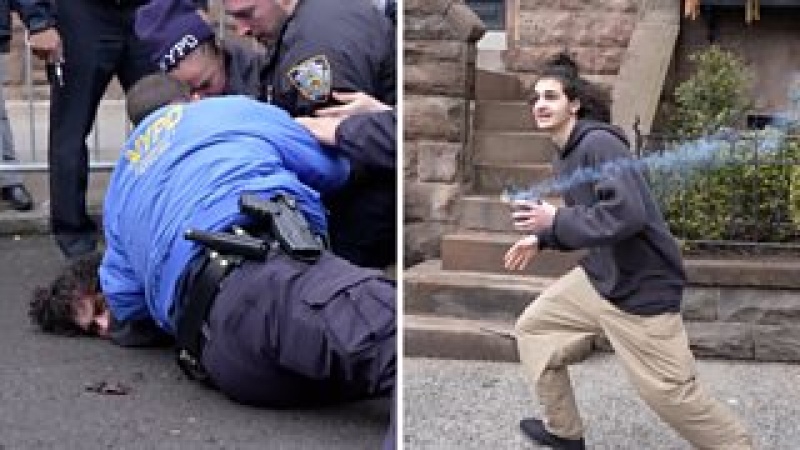 Two men charged with terror offences after homemade bomb thrown outside NYC mayor's home