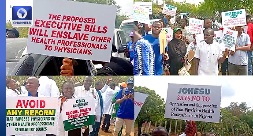 JUST IN: Health Workers Protest In Abuja Against Regulatory Bill