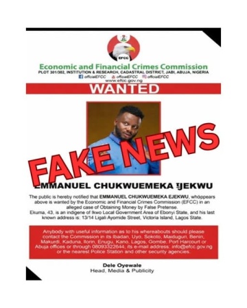 Comedian Sabinus not on wanted list, EFCC disowns viral poster
