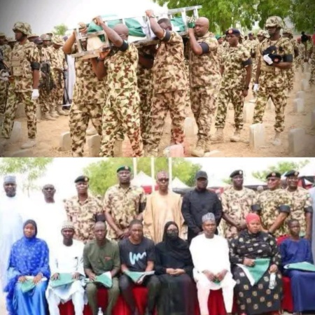 Boko Haram Attack: Slain soldier’s wife faints during burial, another weeps as her children ask, ‘Where is our daddy?’