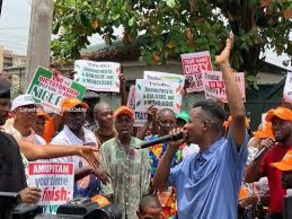 Amupitan: ADC youths protest at Lagos INEC Office
