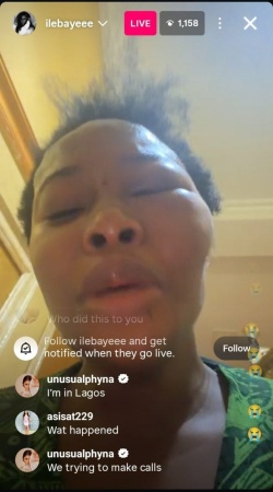 ‘Come and help me,’ Ilebaye cries out with swollen eyes during livestream