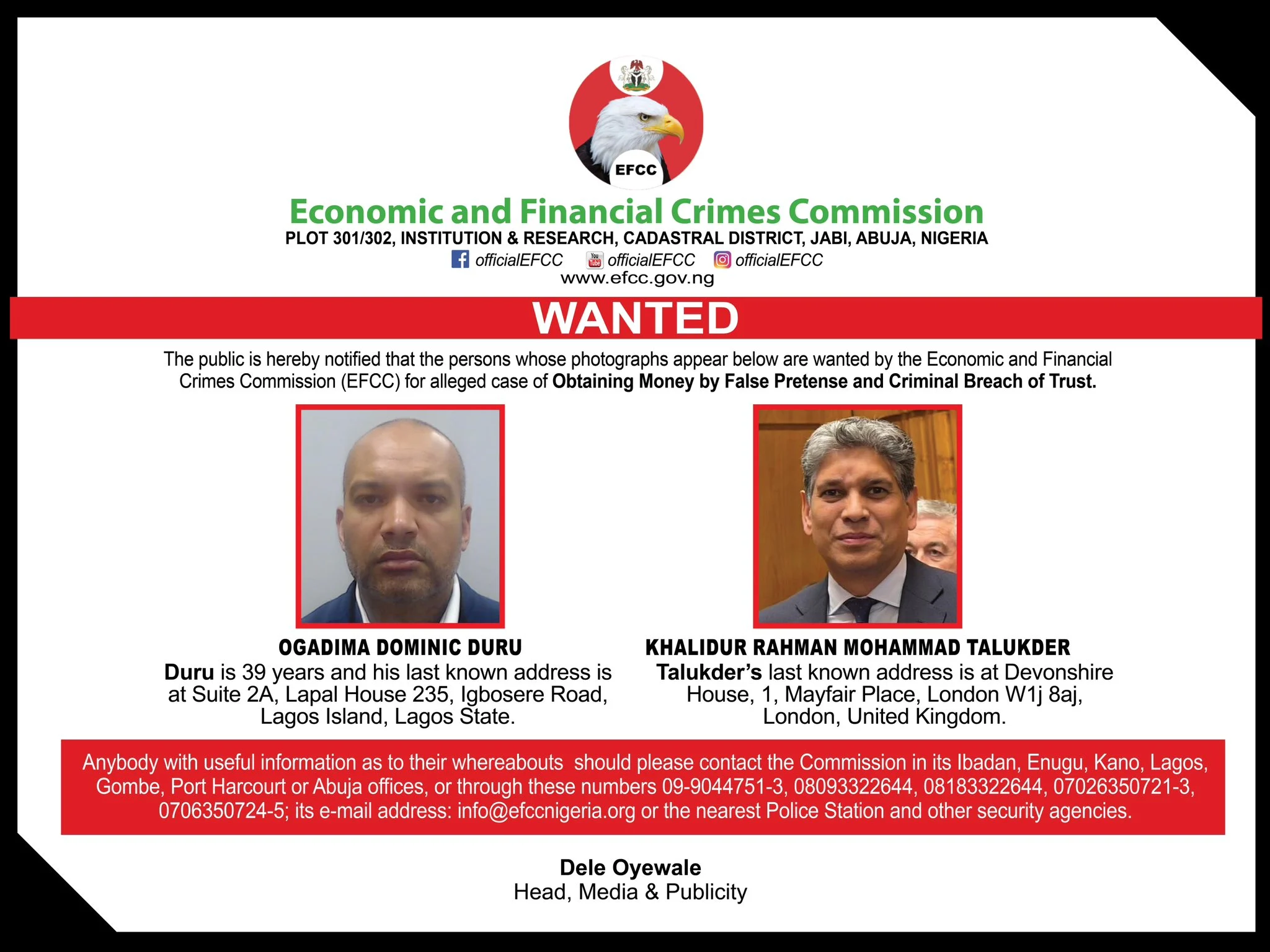 EFCC declares foreigner, two others wanted over fraud