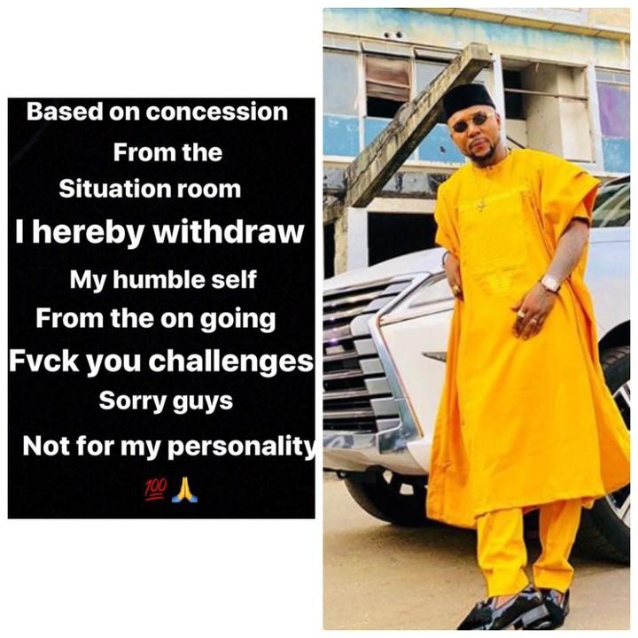 Oritsefemi pulls out of â€˜Fvck Youâ€™ challengeâ€¦ Apologises to fans