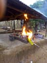 A shrine used by Bakassi Strike Force militants set ablaze by troops of Operation Delta Safe at Bakassi LGA, Cross River State, on Oct. 18, 2016.