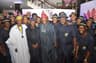 VP Yemi Osinbajo (3rd R), Ogun State Governor Ibikunle Amosun (3rd L), President, Igbobi College Old Boys Association, Foluso Phillips (L),Chief Chris Ogunbanjo, Prof. Emeritus Ayodeji Banjo, Otunba Subomi Balogun and wife, Abimbola Balogun (R), during the 2015 6th Annual Christmas Dinner of the association held at the City Hall, Lagos.