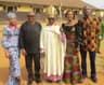 Archbishop Valerian Okeke (middle), flanked by Mr. Peter Obi (1st left); his daughter, Amaka (2nd left); wife, Margaret (2nd right) and son, Eloka (2nd right), after Christmas mass with prisoners at Onitsha prisons on Tuesday, Dec. 25, 2018.