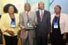 L-R: Director General, Federal Institute of Industrial Research, Lagos, Dr. Gloria Elemo; Managing Director, Shell Nigeria Exploration and Production Company (SNEPCo),  Mr. Bayo Ojulari; SNEPCo Portfolio Manager, Mr. John Eweje; and SNEPCo Communications Manager, Mrs. Sola Abulu, at the Opening Session of the 2016 Offshore West Africa Conference in Lagos on Tuesday, Jan. 26, 2016. SNEPCo was conferred with the only award of the conference, the Loyalty Award.