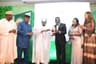 Chairman and Founder, NOVA Merchant Bank Limited, Mr Phillips Oduoza, receiving the Zik Prize for professional leadership from Representative of Ooni of Ife and Aragbeji of Iragbeji land, Oba (Dr) Agboade Makanju. He is flanked from left by Governor of Ekiti State, Dr. Kayode Fayemi; Member of the Advisory Board of the Public Policy Research and Analysis Centre, PPRAC, organisers of the awards, Sir Mark Wabara; wife of the award recipient, Mrs Jumai Oduoza, and wife of the Publisher of Hallmark Newspapers, Dr (Mrs) Betty Obasi, during the award ceremony held in Lagos on Sunday, May 24, 2019.