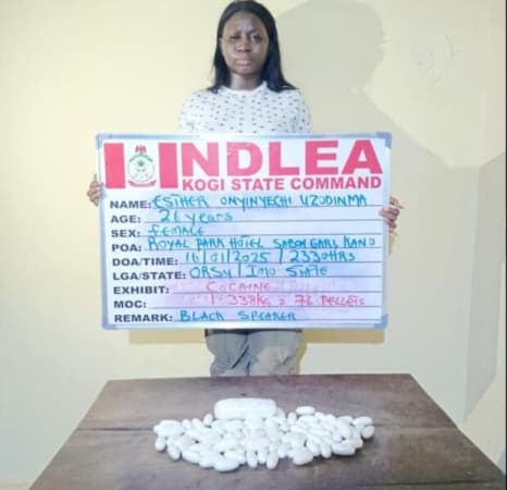 NDLEA detains nursing student over alleged attempt to ingest 76 wraps of cocaine