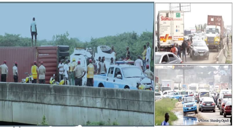 Commuters stranded as fallen containers paralyse movement on Lagos-Ibadan Road