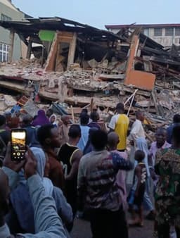 BREAKING: Many trapped as two-storey building collapses in Lagos