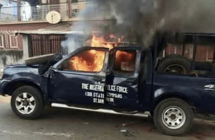 Gunmen attack police patrol team in Anambra, burn vehicle
