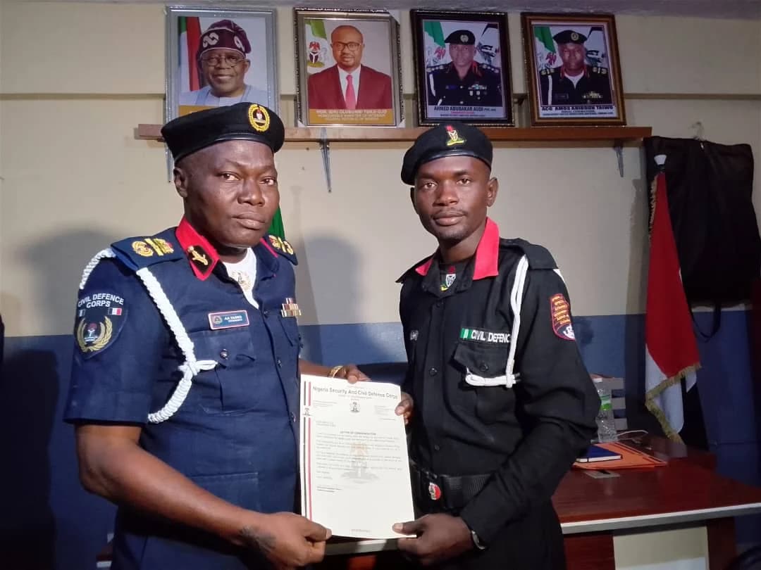 NSCDC honours volunteer who returned over N20m forgotten in tricycle