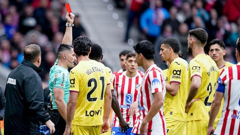 La Lia star sent off for grabbing Atletico Madrid player's genitals during match Atletico Madrid's 1-0 La Liga victory