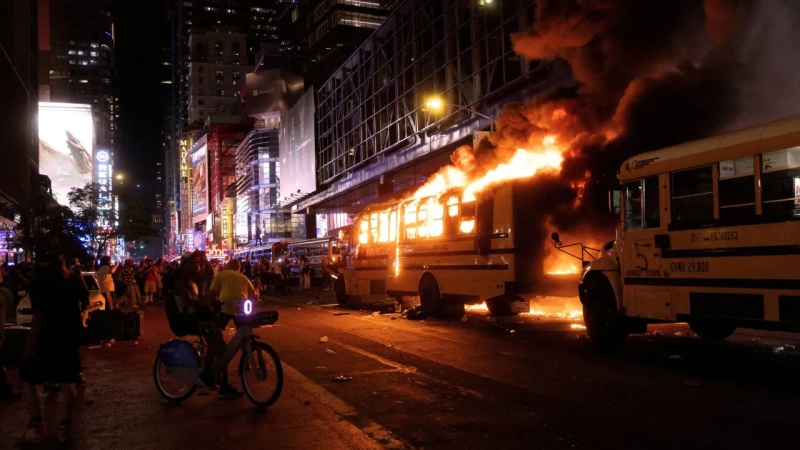 Teen shot and buses torched in Manhattan after historic NBA win for Knicks